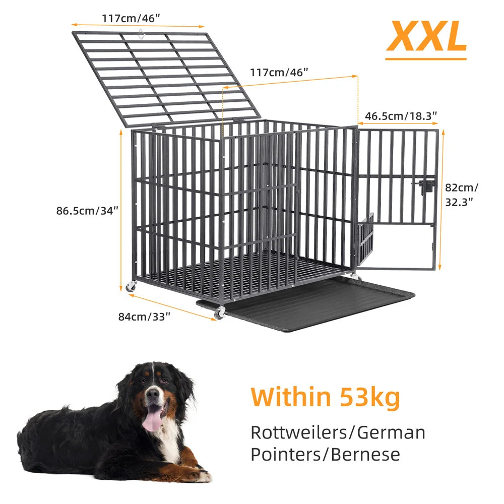 BORWARTH Dog Crate Chew-Resistant With Locking Wheels