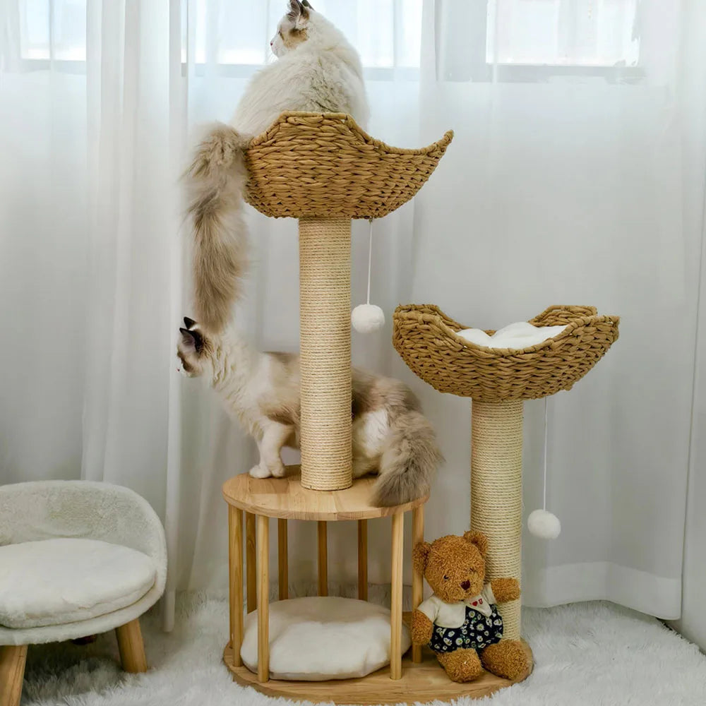 BORWARTC Cat Tree Three-Tier Plush Napping Perches With Sisal Rope