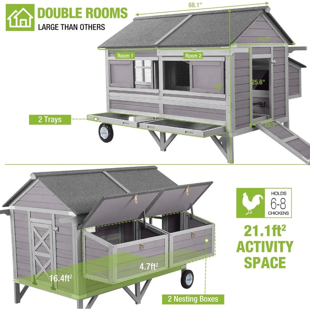 Chicken Coop Mobile With Large Wheels And Four Nesting Boxes