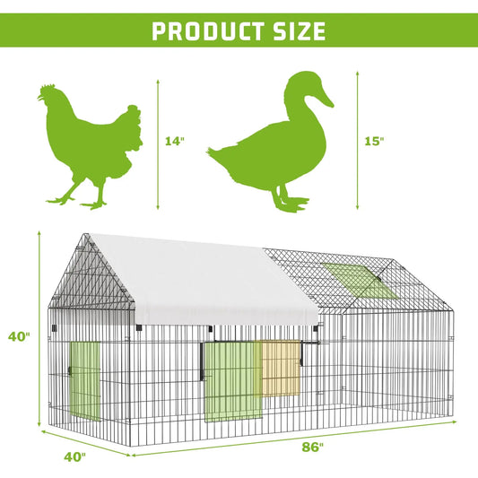 HiMISS Walk-In Chicken Coop Iron Kennel Hutch Outdoor