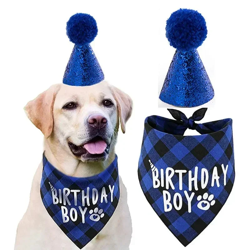YTYINCN Pet Birthday Props Polyester Hat Drool Scarf