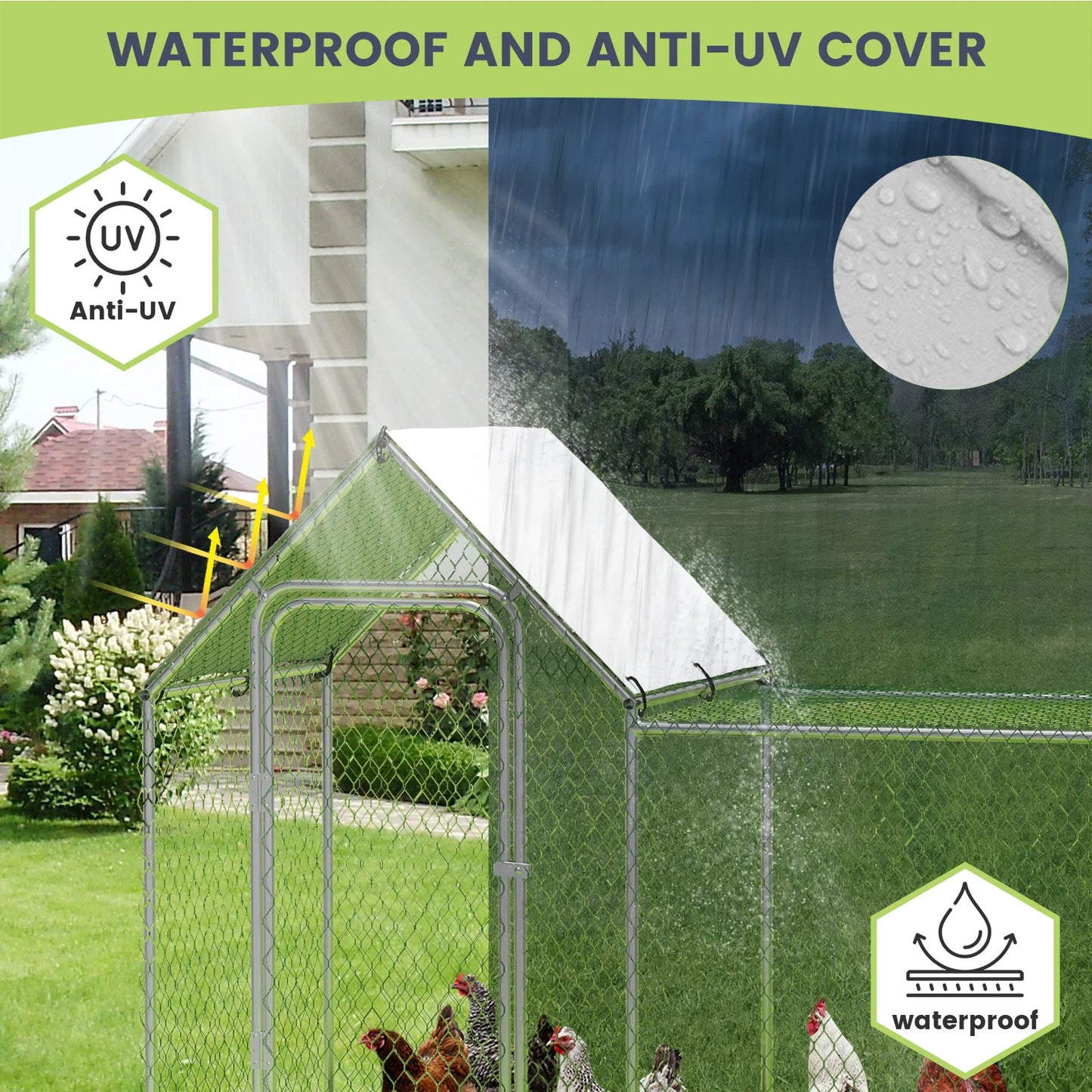 HiMISS Poultry Cage Walk-In Iron Frame With Waterproof Cover