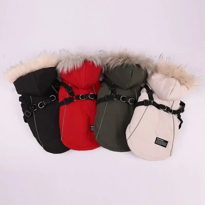 Dog Jacket Harness Winter Coat For Pets Cozy Warm Cotton