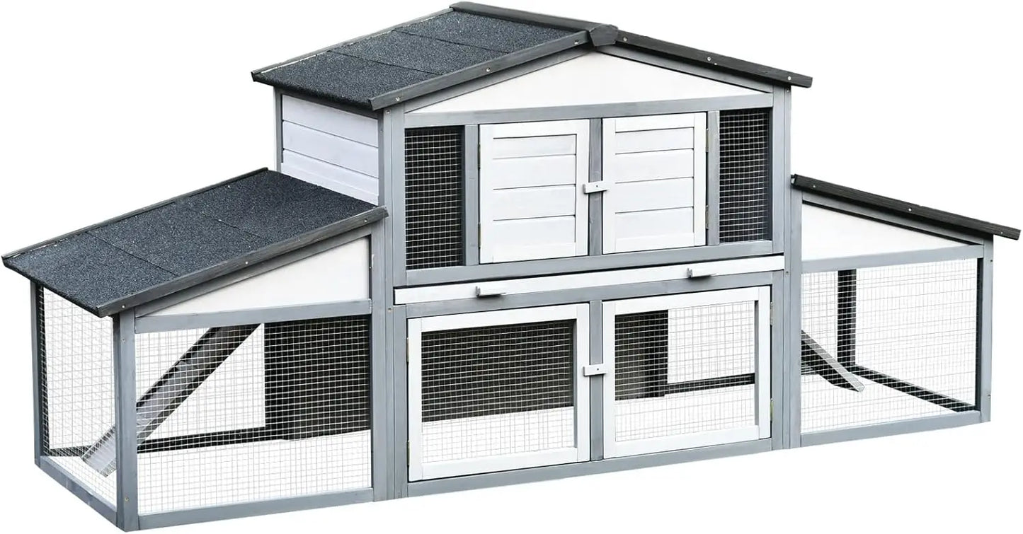 Rabbit Hutch Wooden Outdoor Cage With Weatherproof Roof Double Runs