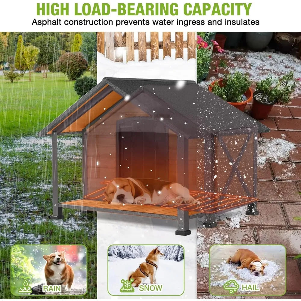 Dog House Heated Outdoor Insulated Fir Wood Kennel