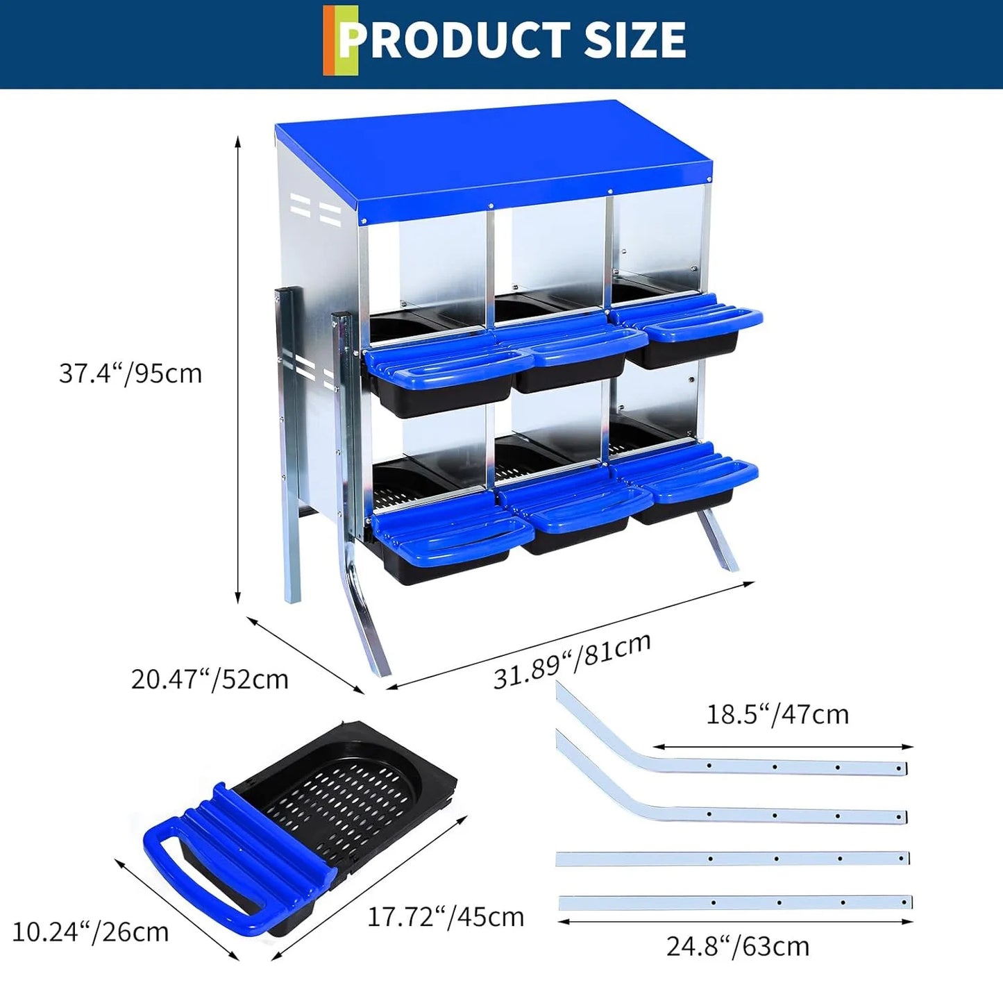 HiMISS 2-Tier Heavy-Duty Metal Chicken Nesting Box with 6-8-10 Compartments