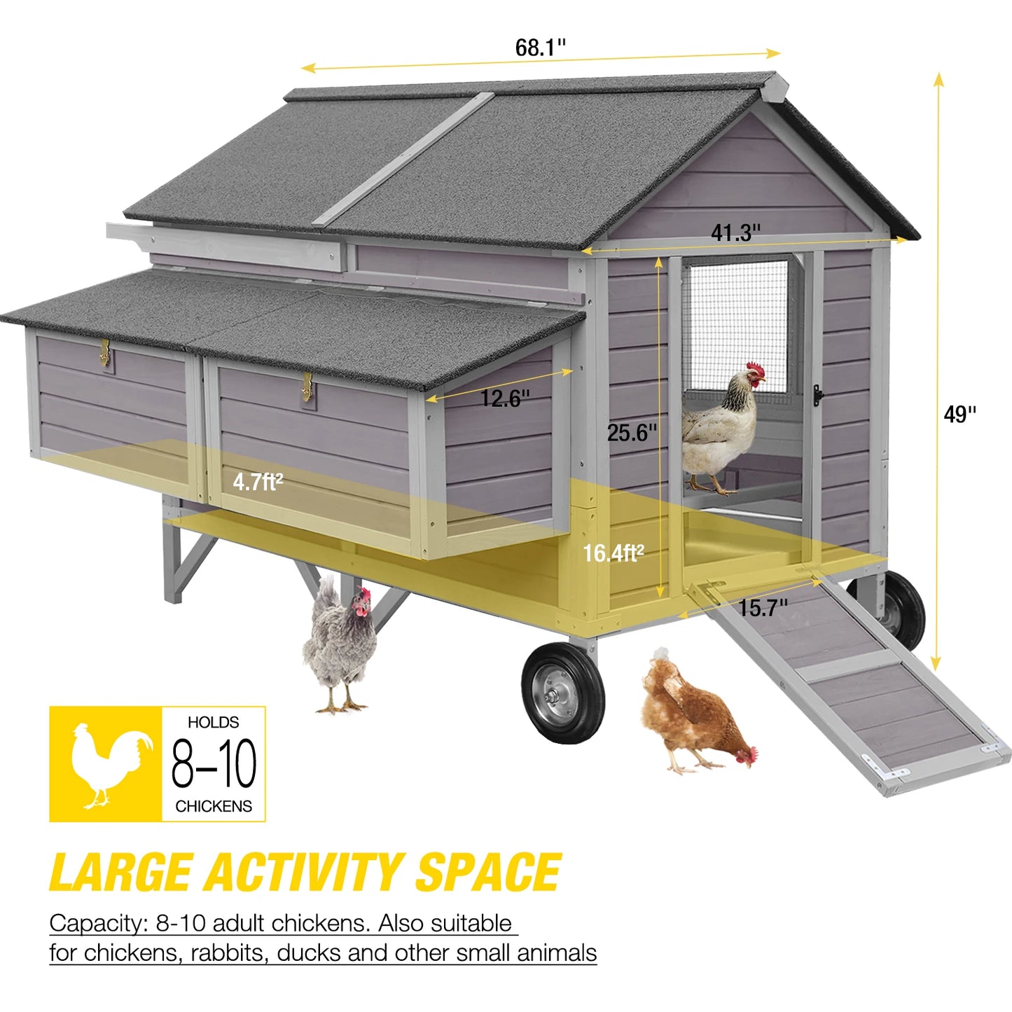 Extra-Large Wooden Chicken Tractor for 8-10 Chickens - Chicken Coop