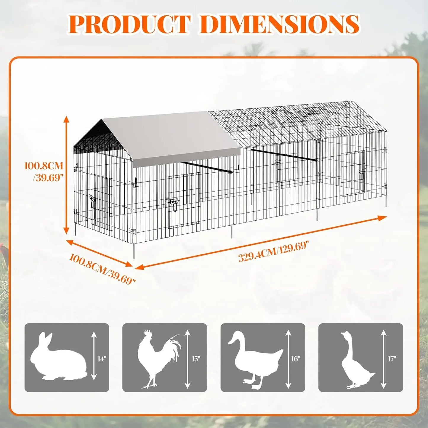 HiMISS Heavy Duty Walk-In Iron Chicken Coop Run Waterproof Cover