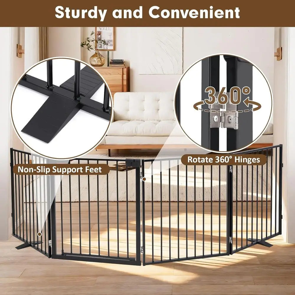 Dog Gate Freestanding Metal With Door For Indoor Outdoor Use