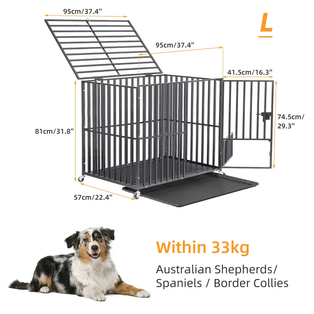 BORWARTH Dog Crate Chew-Resistant With Locking Wheels