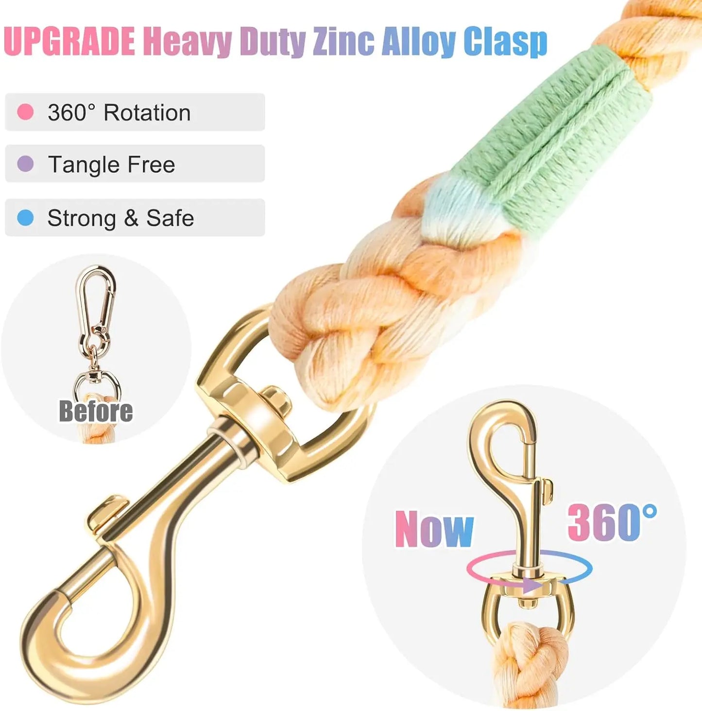 Nonecn Dog Leash Braided Cotton Heavy Duty Clasp Durable