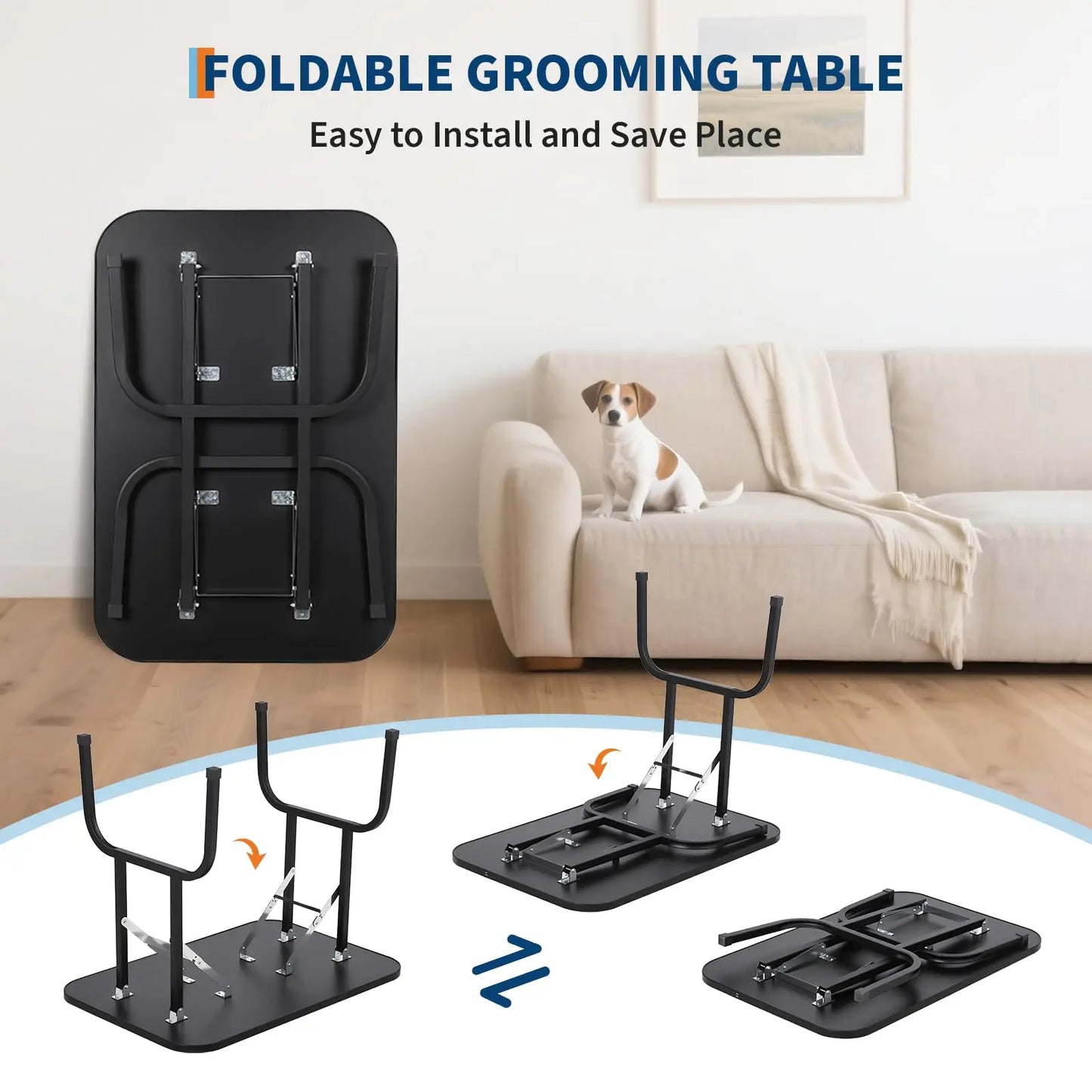Dog Grooming Table, Foldable Pet Grooming Table for Dogs at Home with Height Adjustable Arms, Noose, Mesh Tray, 330LBS Static We