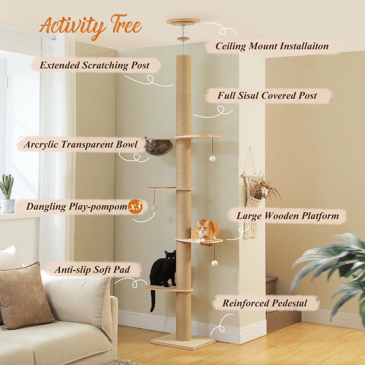 PAWZ Road Cat Tree With Adjustable Height Wooden Scratching Posts