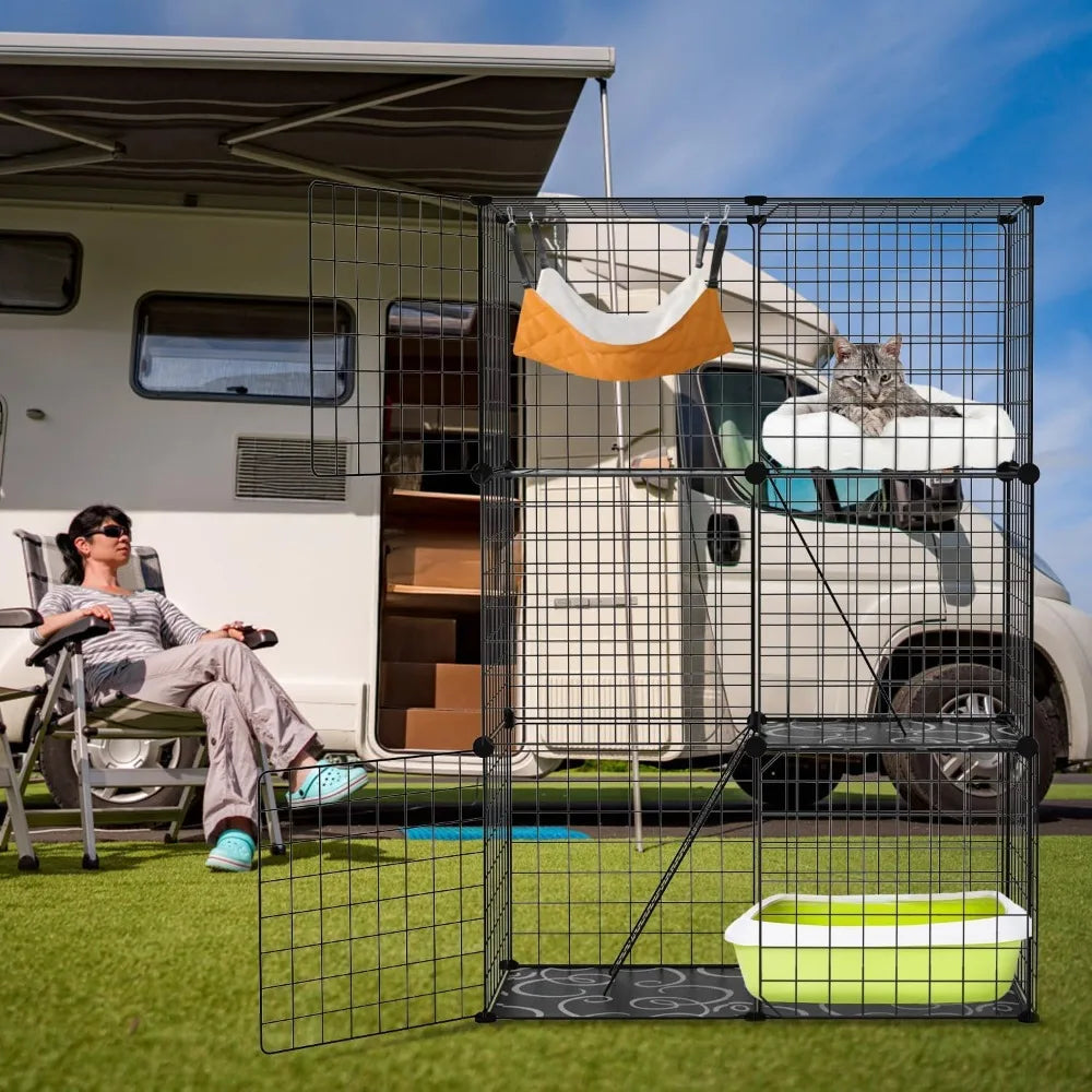 Cat Cage Three-Tier Metal Wire Enclosure For Indoor Playpen
