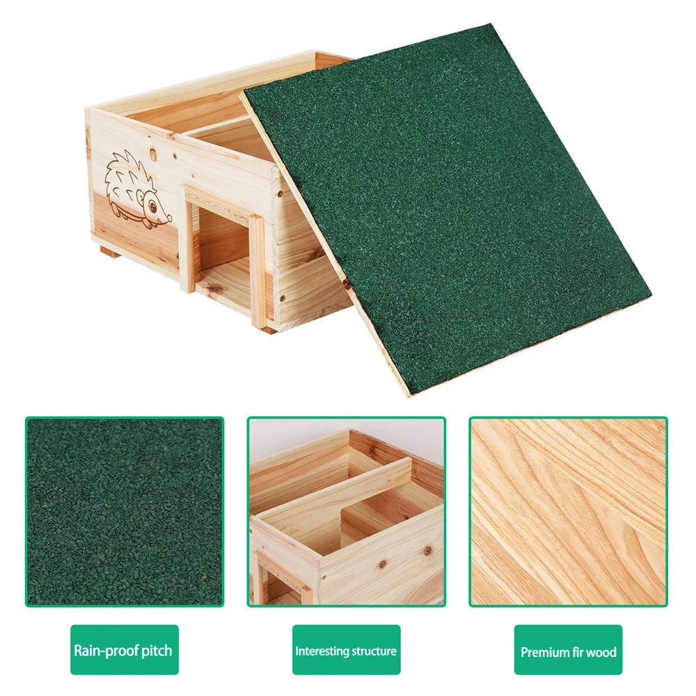 Wooden Hedgehog House Weatherproof Outdoor Shelter