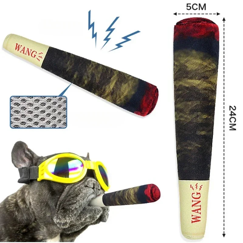 Dog Toy Interactive Squeaky Plush Cigar Shape Chew Toy