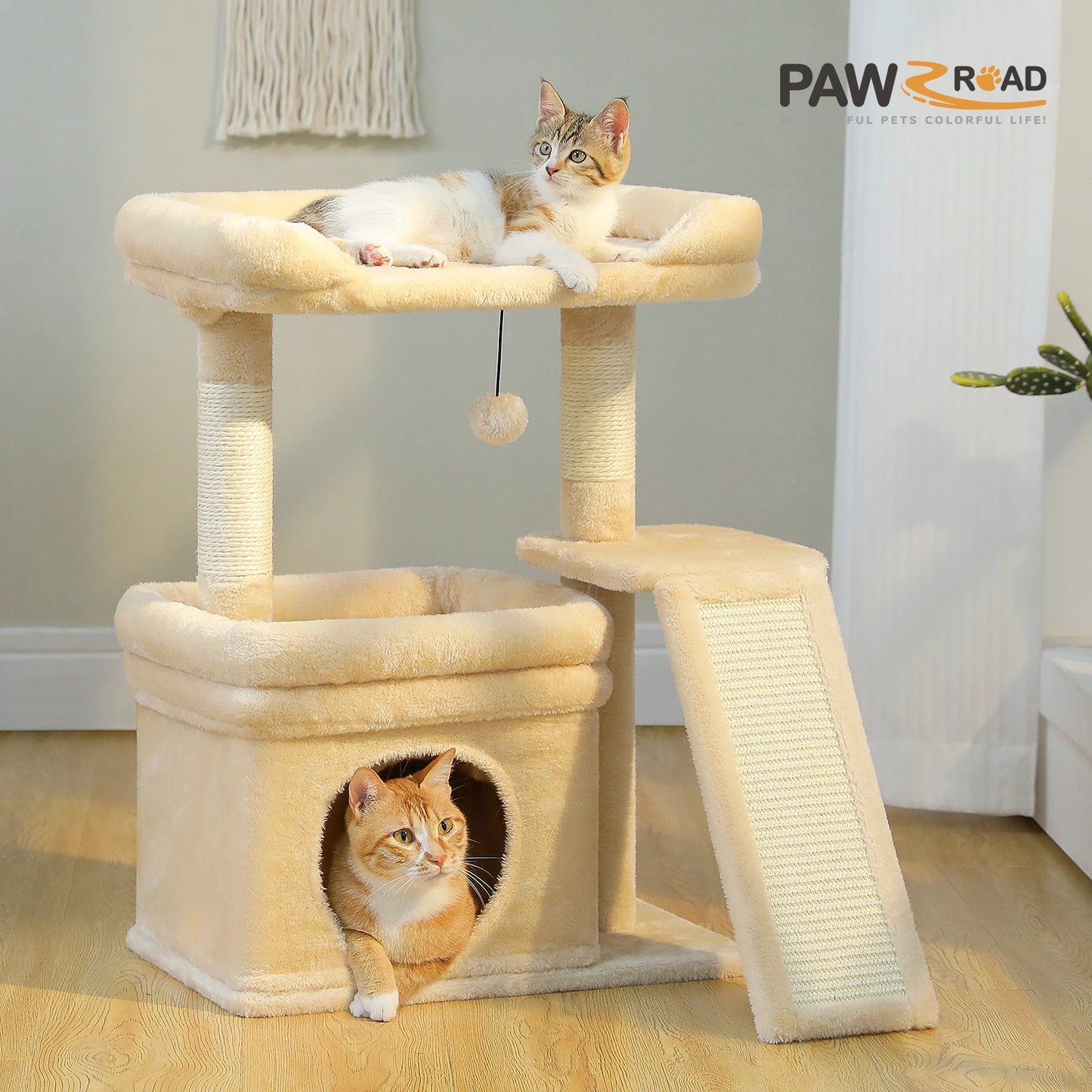 PAWZ Road Cat Tree Indoor With Sisal Post Three Tier