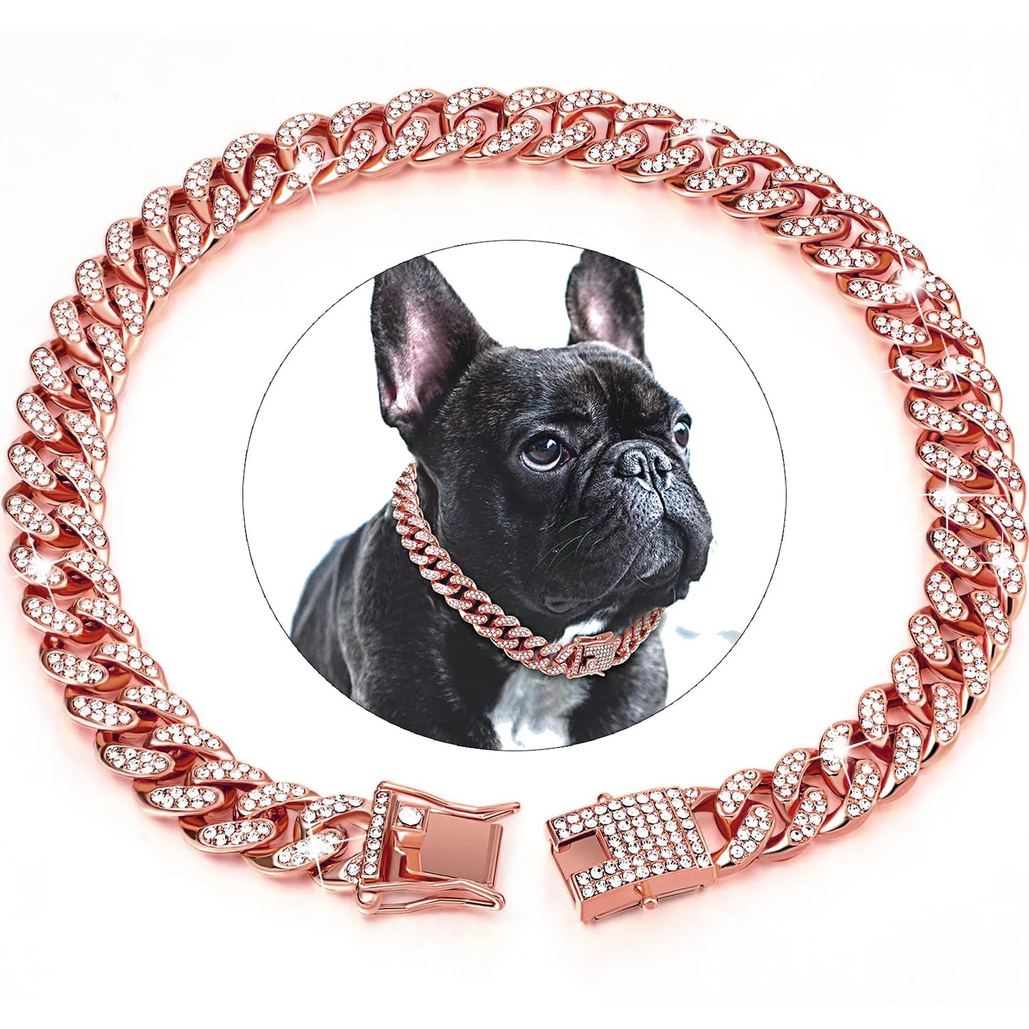 Dog Jeweled Cuban Link Collar For Pets Crystal Shine