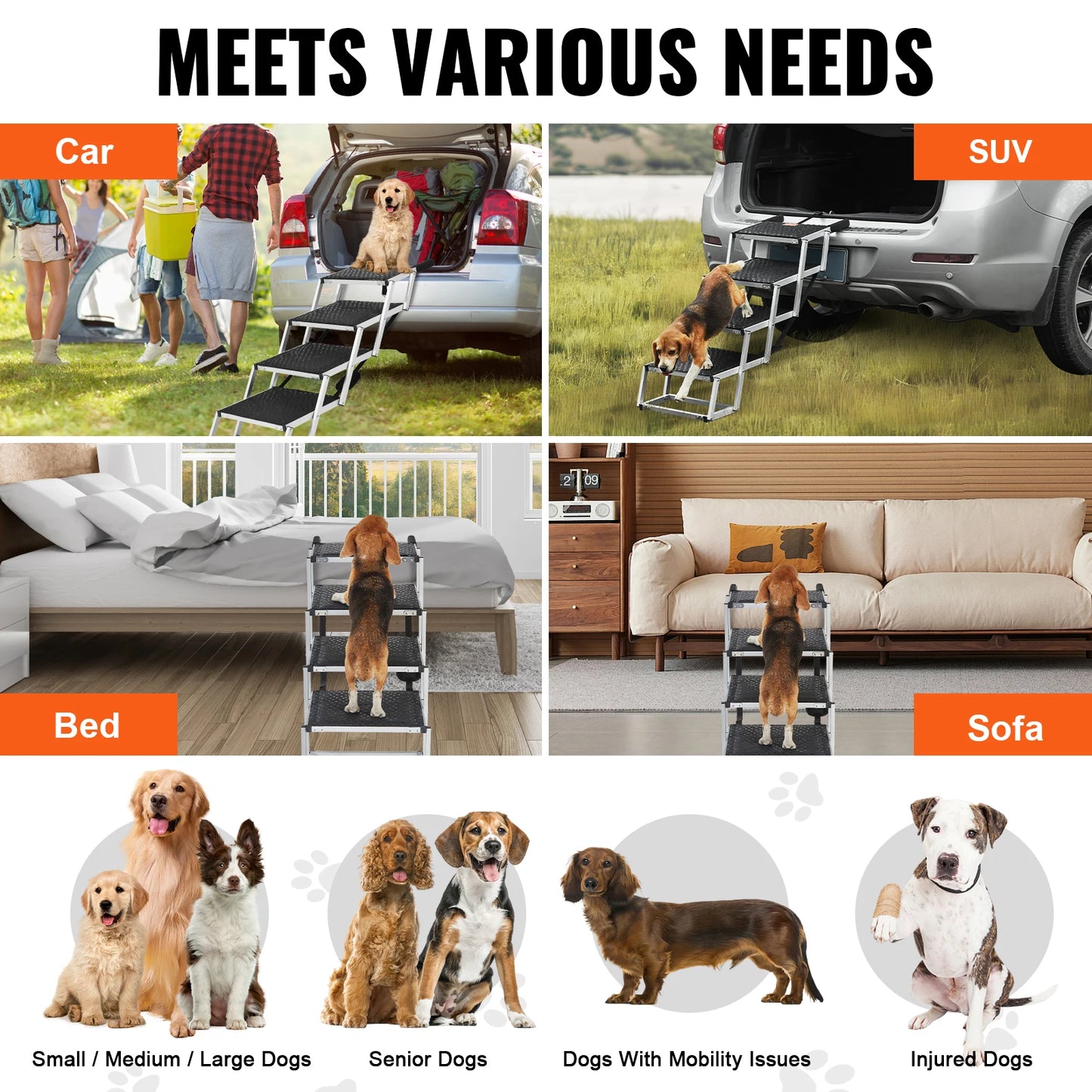 SucceBuy Dog Car Steps Lightweight Aluminum Folding