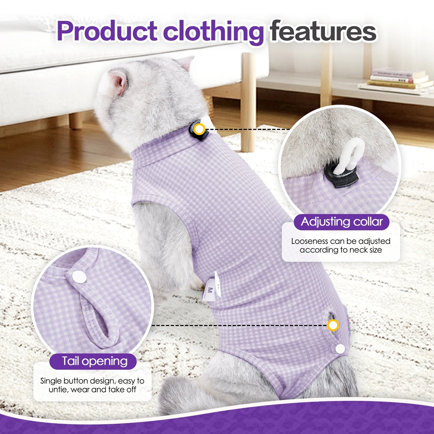 High-concerned Cat Recovery Suit Soft Onesie for Cats