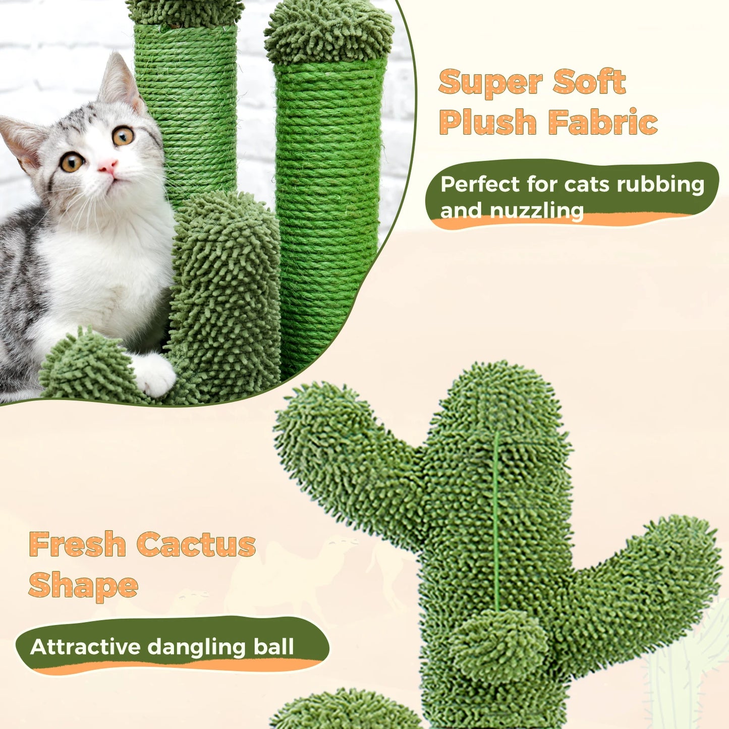 PAWZ Road Cactus Cat Scratcher 3-Pole with Interactive Dangling Ball
