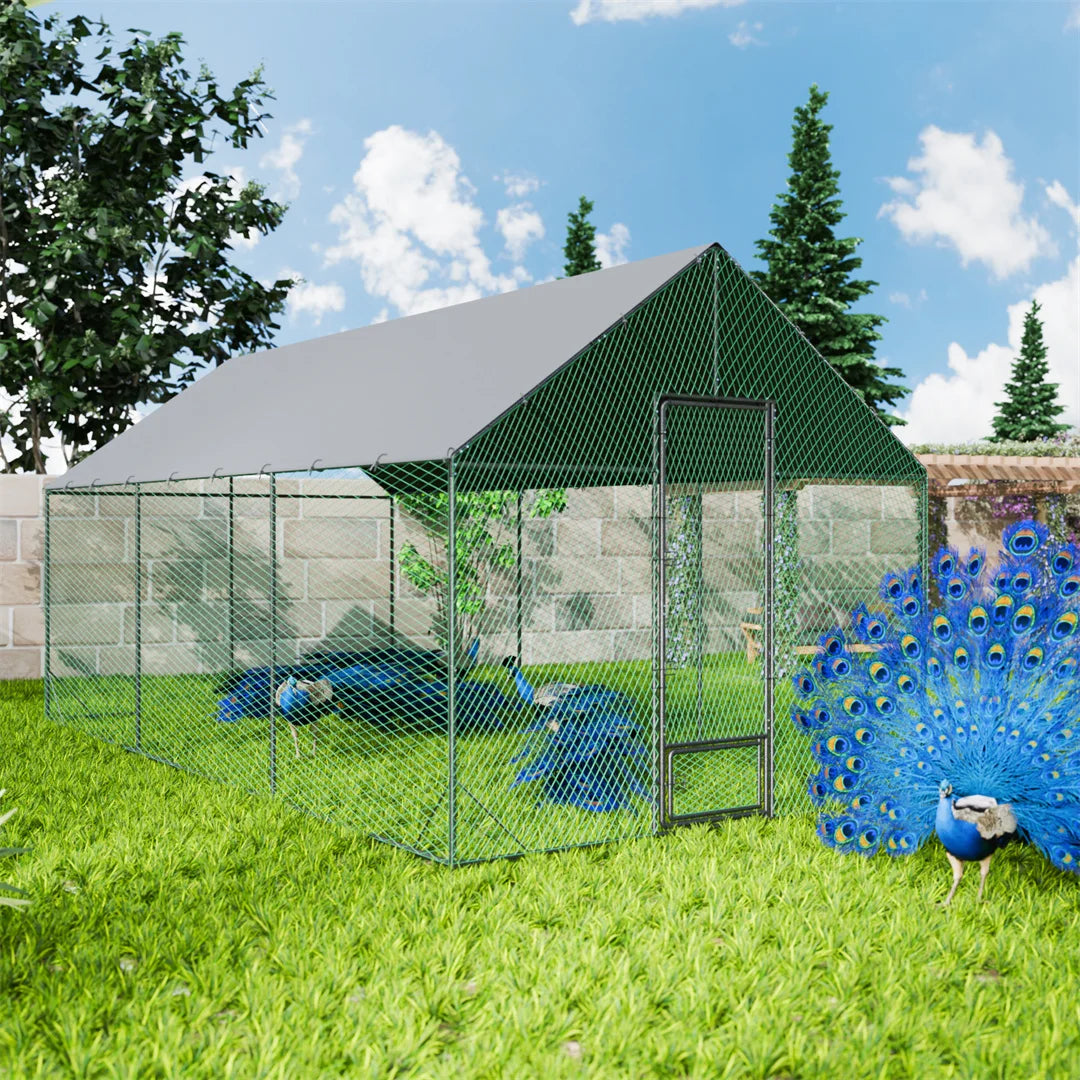 BINGOPAW Metal Outdoor Chicken Coop With Waterproof Cover