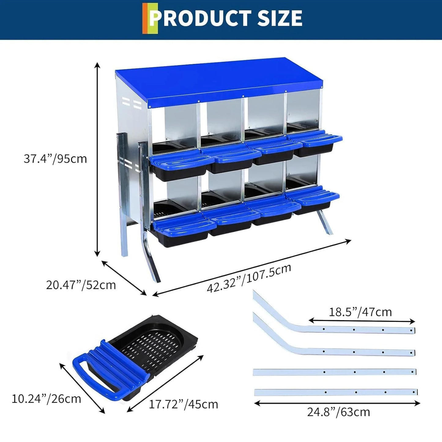 HiMISS Two-Tier Metal Chicken Nesting Box Rollaway 6/8/10 Compartments