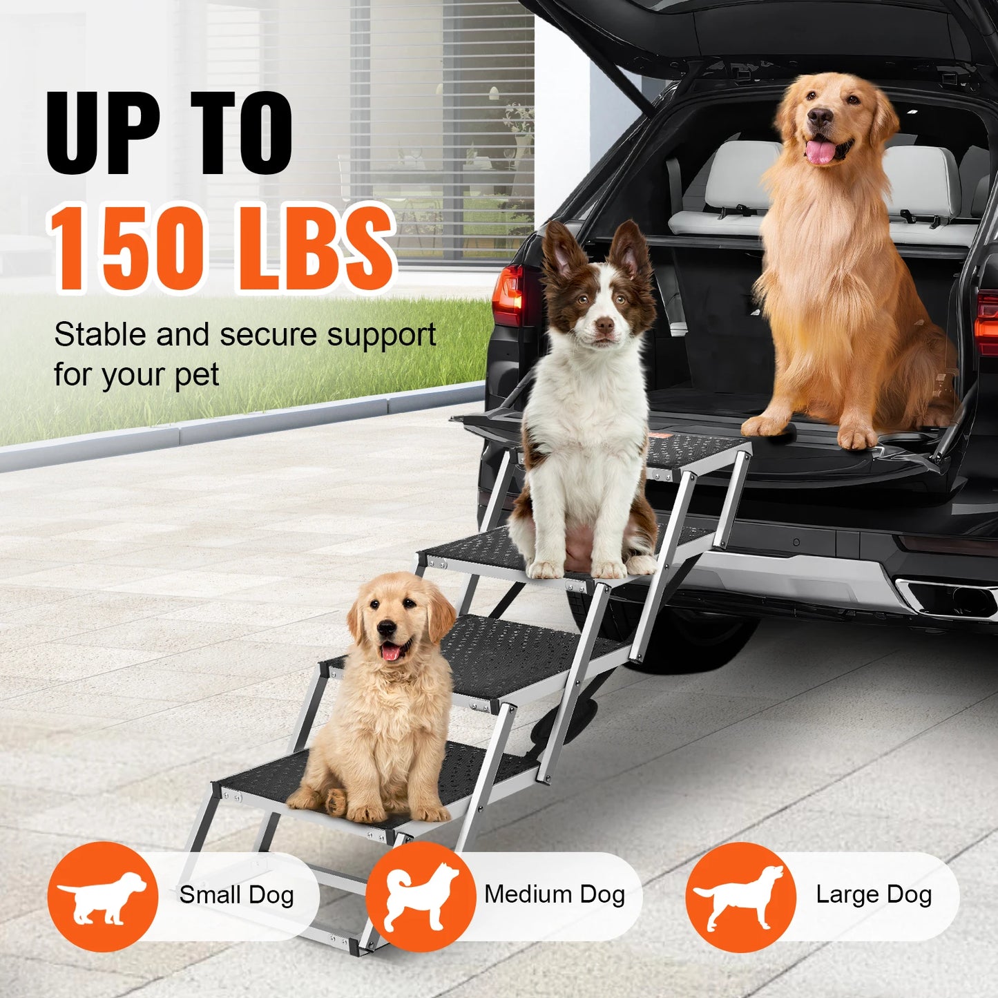 SucceBuy Dog Car Steps Lightweight Aluminum Folding