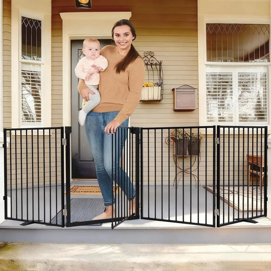 Freestanding Dog Gate Heavy-Duty Metal With Door