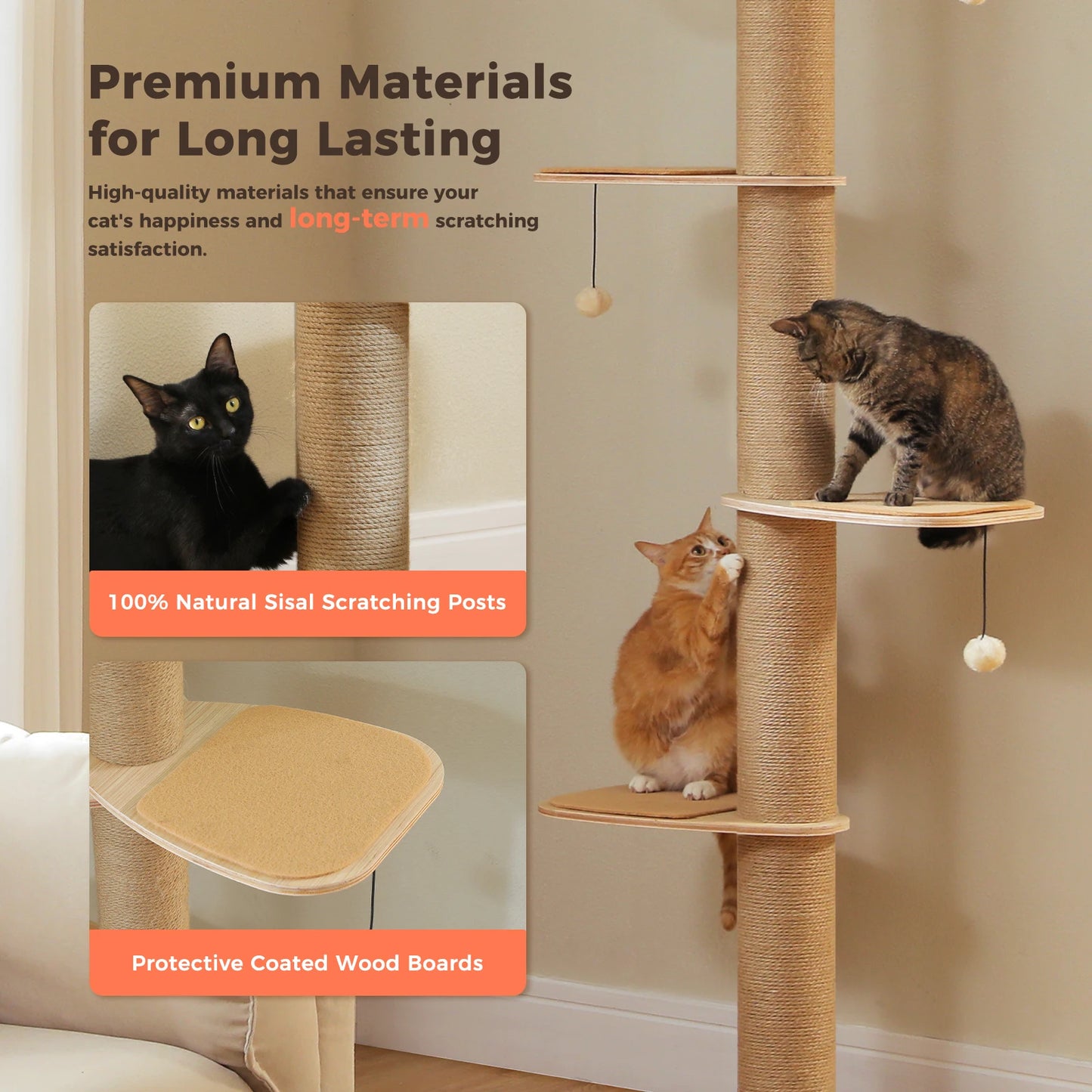 PAWZ Road Cat Tree With Adjustable Height Wooden Scratching Posts
