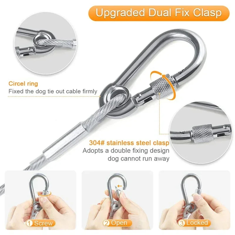 Dog Tie Out Cable Leash Double-Headed Stainless Steel
