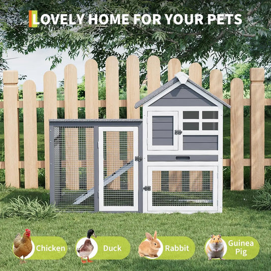 HiMISSCN Rabbit Hutch Indoor Outdoor 2Story Wood Pet House Ramp