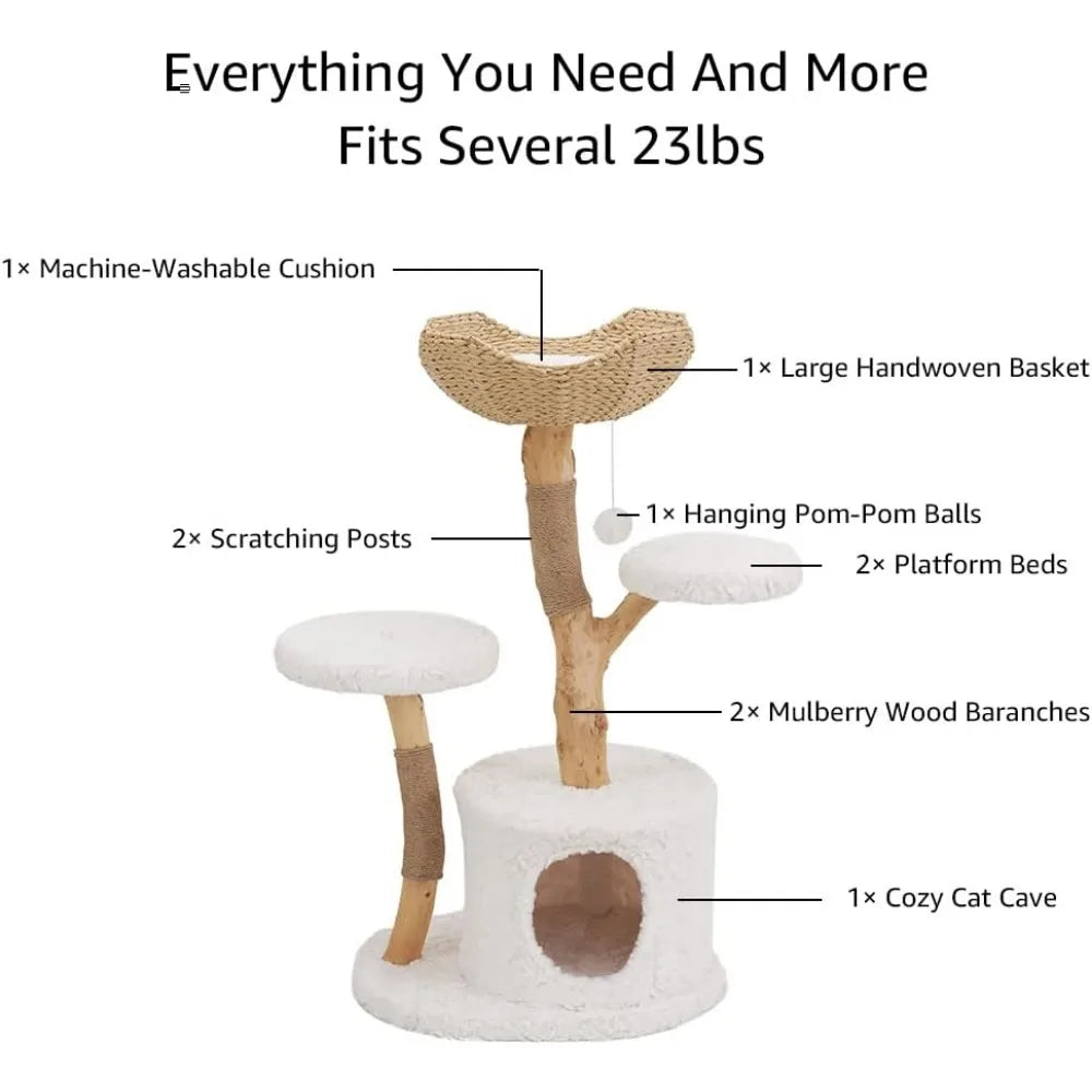 DAFIFY Cat Tree Tower Solid Wood Branch Luxury Condo