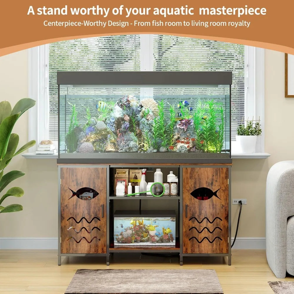 Fish Tank Stand Rustic Iron Wood With Power Outlet