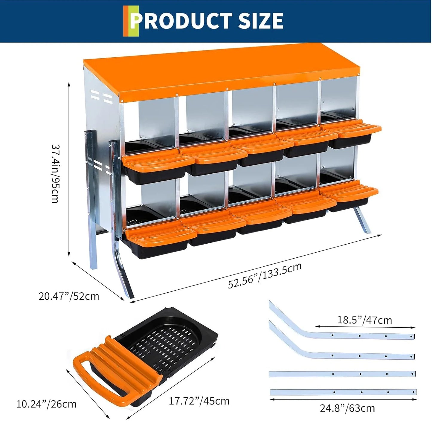 HiMISS 2-Tier Heavy-Duty Metal Chicken Nesting Box with 6-8-10 Compartments