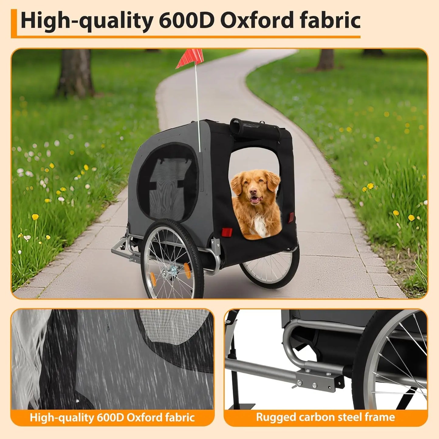 HiMISS Durable Steel Bike Trailer Pet Carrier With Folding Design