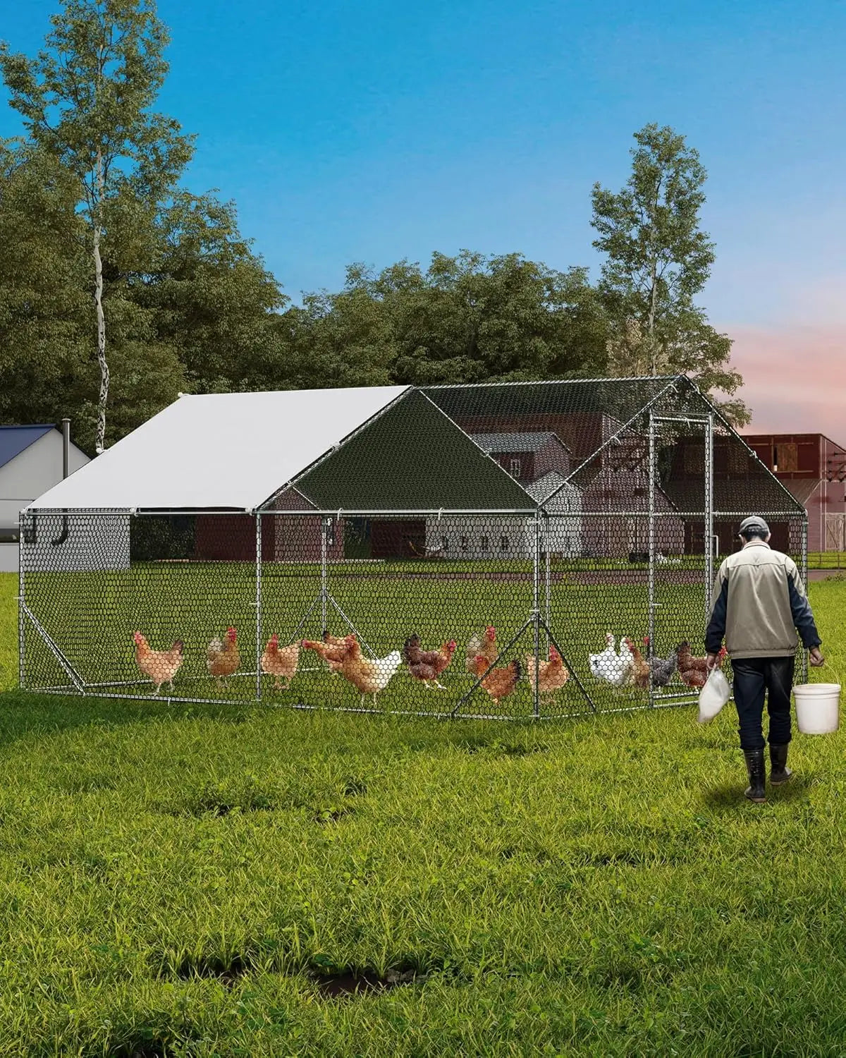 TWISTER.CK Chicken Coop Walk-In Metal Run With Waterproof UV Cover