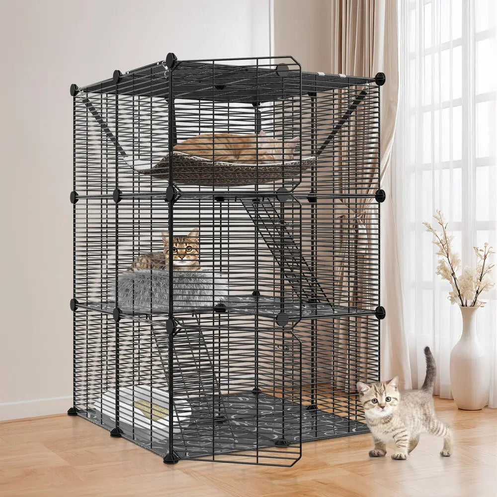 Cat Cage Metal Wire Three-Tier Playpen For 1-2 Cats
