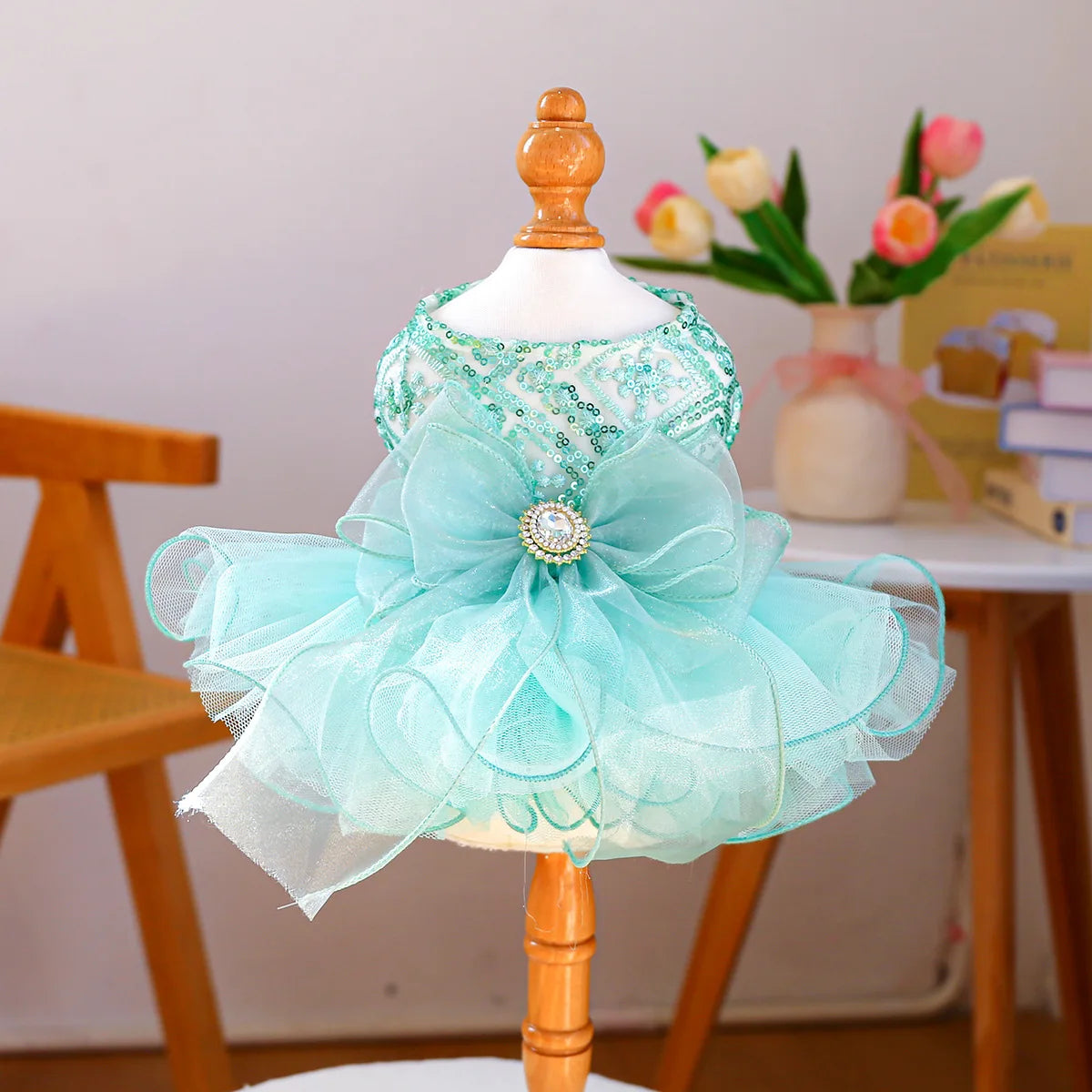Pet Dog Cat Universal Clothing Fluffy Gauze Blue Galaxy Wedding Dress Take Photos and Dress Up for Weddings Festivals Gatherings