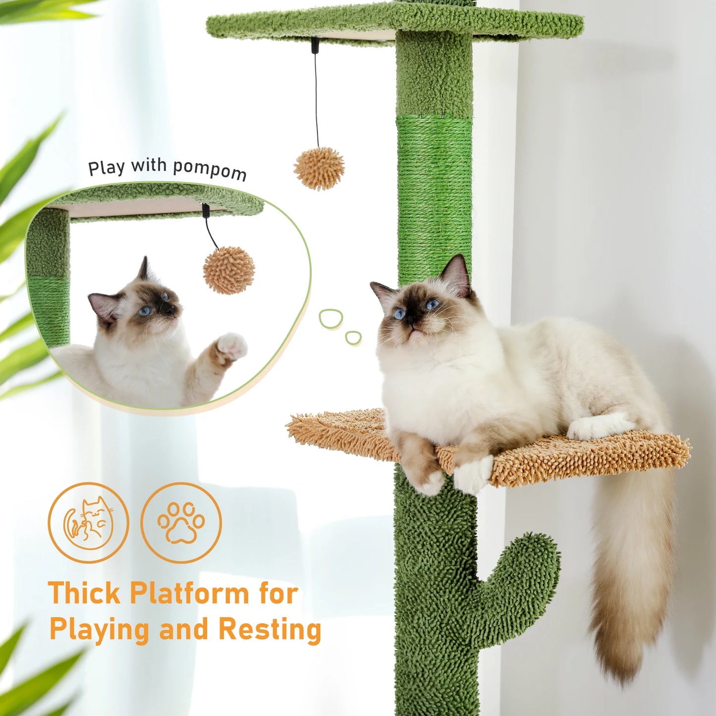 PAWZ Road Cat Tree Cactus-Style 5-Tier Floor-to-Ceiling