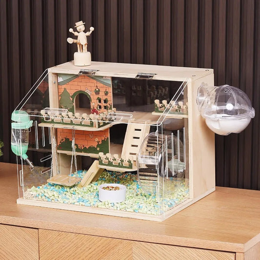 NONECN Hamster Cage Wooden Three Layer Pastoral Style