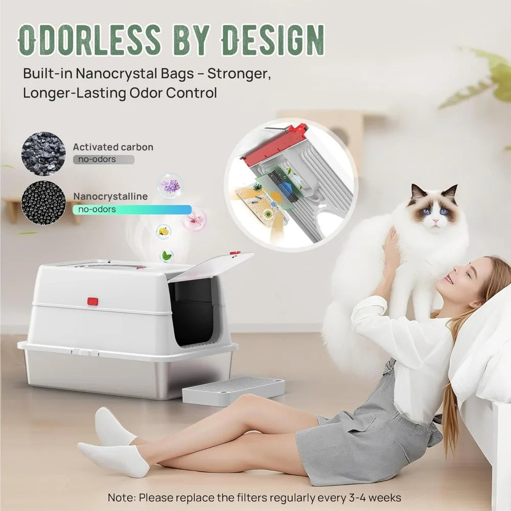 Cat Litter Box Self-Cleaning Enclosed Top-Entry Design