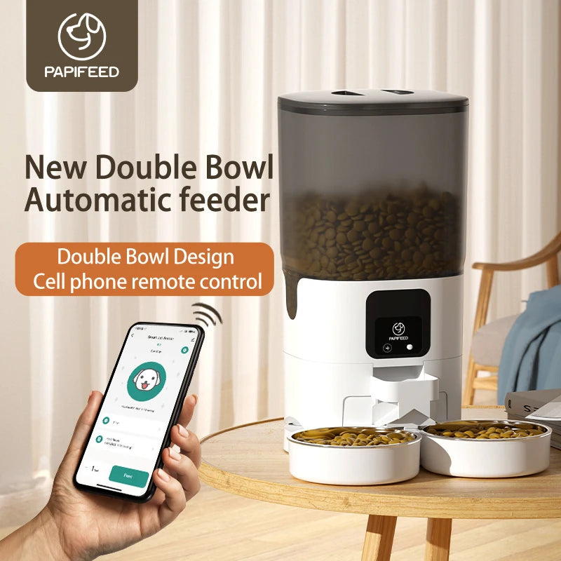 PAPIFEED Cat Double Bowl Smart Automatic Feeder With WiFi Timer