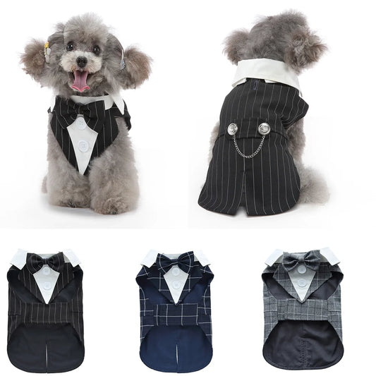 Dog Wedding Tuxedo Costume Polyester Striped Elegant Pet Attire