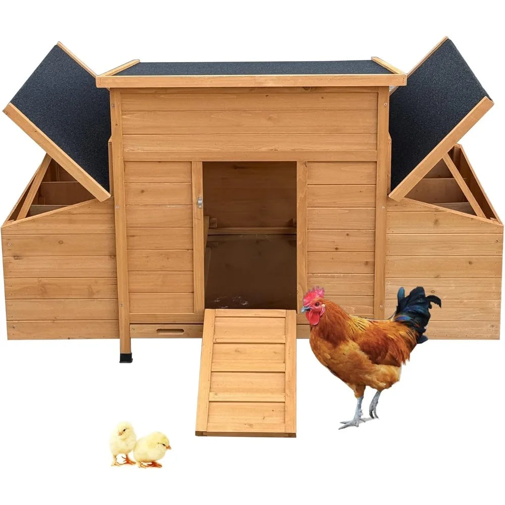 Chicken Coop, 55" Large Wooden Chicken Hutch with 6 Nesting Boxes, Outdoor Hen House Chicken Cage