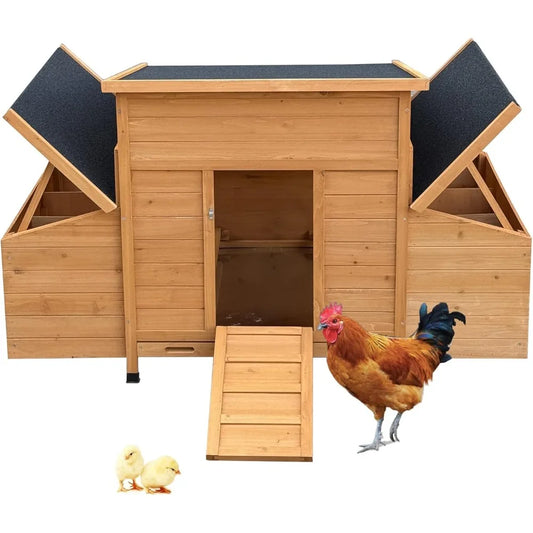 Chicken Coop, 55" Large Wooden Chicken Hutch with 6 Nesting Boxes, Outdoor Hen House Chicken Cage