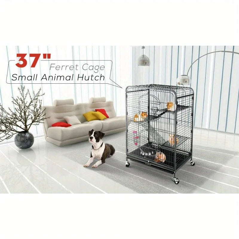 Small Animal Cage 4-Level Iron Wire Frame Durable Multi-Story Habitat