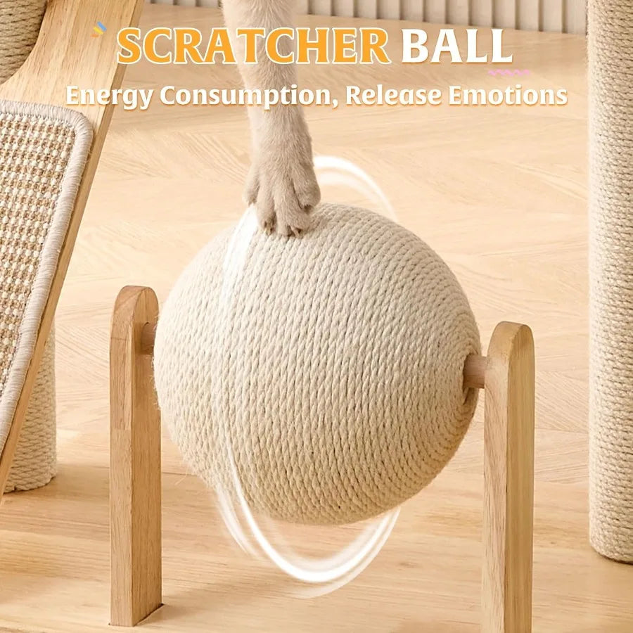 36 Inches Tall Solid Wood Cat Tree Tower with Scratching Post Modern Indoor Cat Tower Featuring Scratching Board Scratcher Ball