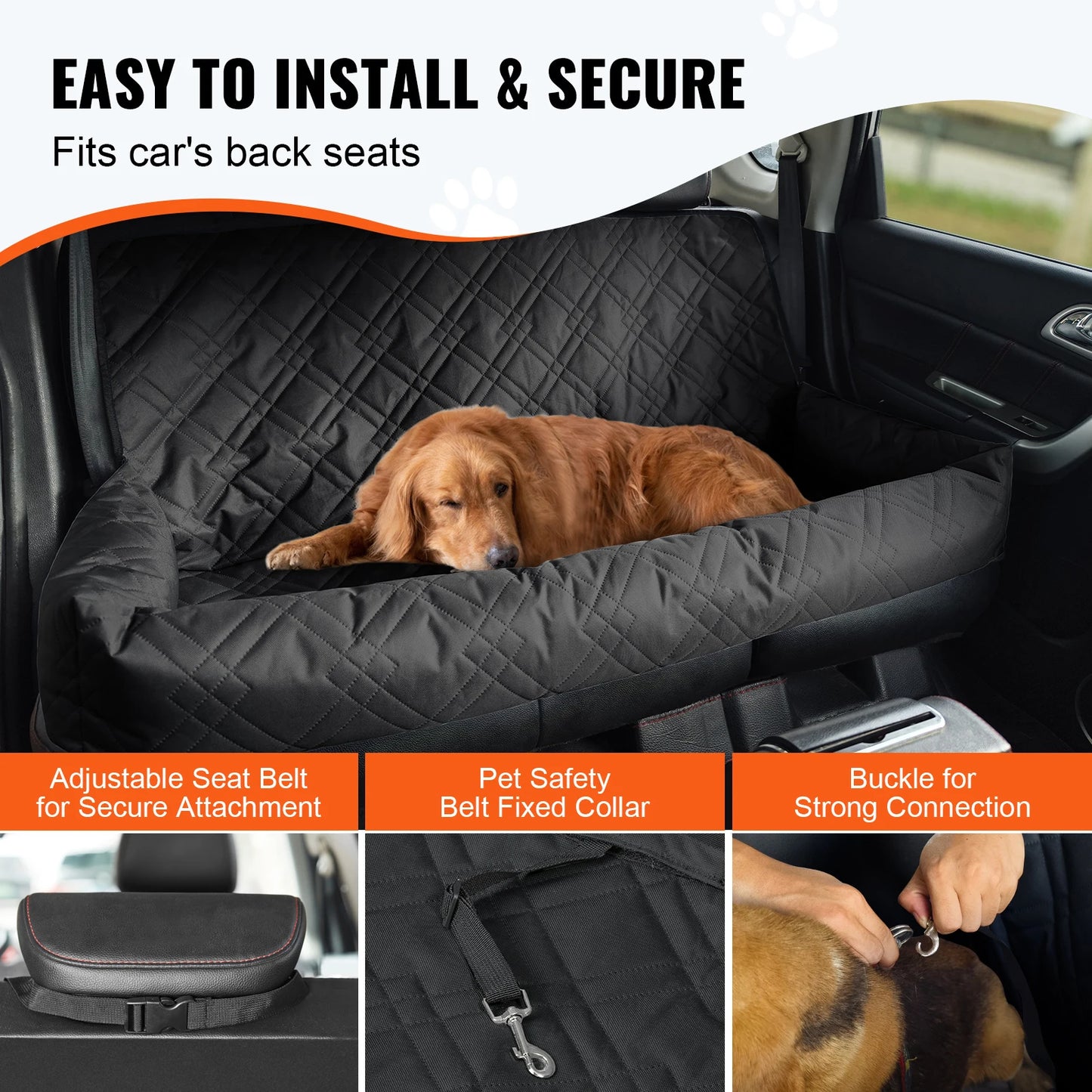 SucceBuy Dog Car Seat Waterproof Booster With Clip-On Safety Leash