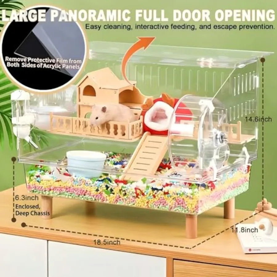 Hamster Cage Acrylic Transparent 2-Tier With Full Viewing Top